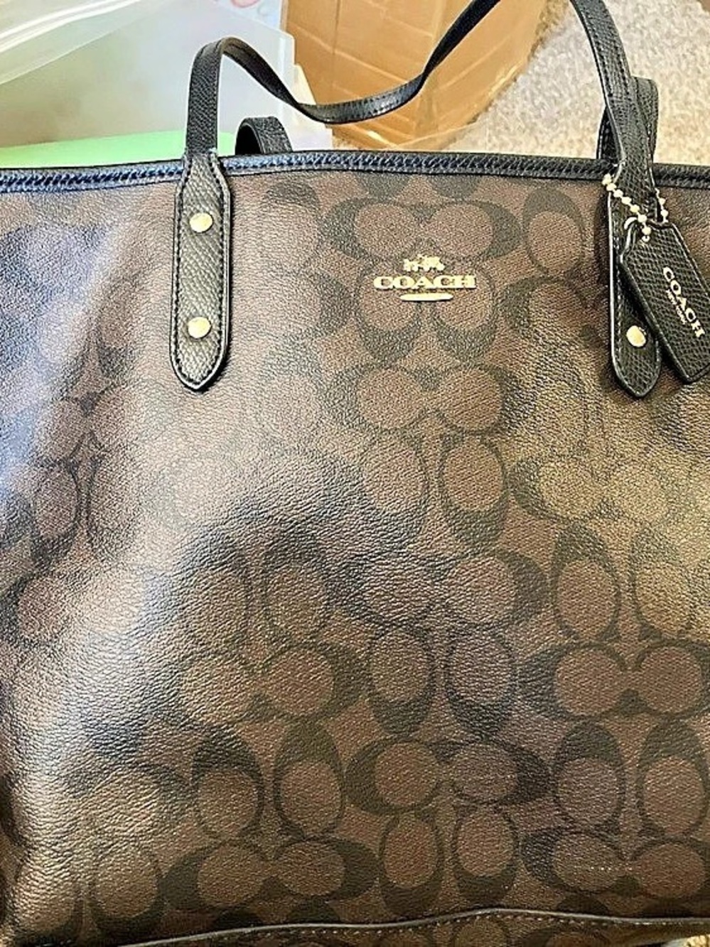 Coach City Tote in Signature Canvas Brown & Black